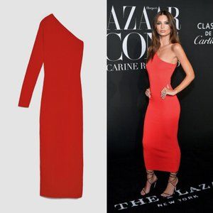 ZARA RED ONE SLEEVE LONG DRESS SIZE SMALL
